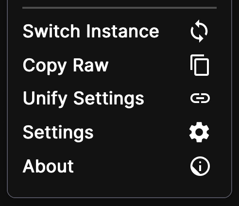 'Unify Settings' button in Libredirect's popup menu